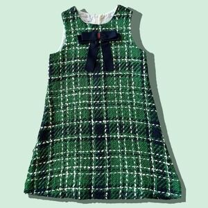 Balloon Chic Girls Holiday Green Tweed Dress - Bow Accent - Size 12